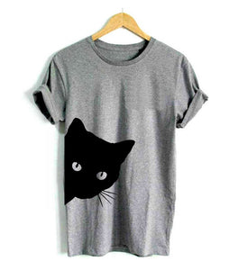 Cat Looking Out Side Print T-Shirt