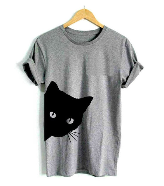 Cat Looking Out Side Print T-Shirt