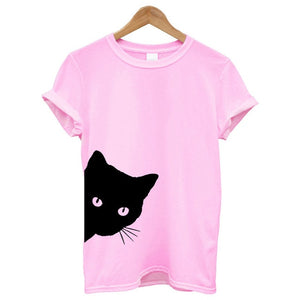 Cat Looking Out Side Print T-Shirt