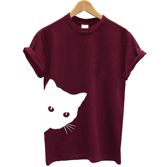 Cat Looking Out Side Print T-Shirt