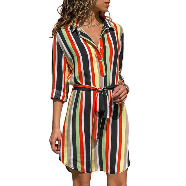 Long Sleeve Striped Print Dress