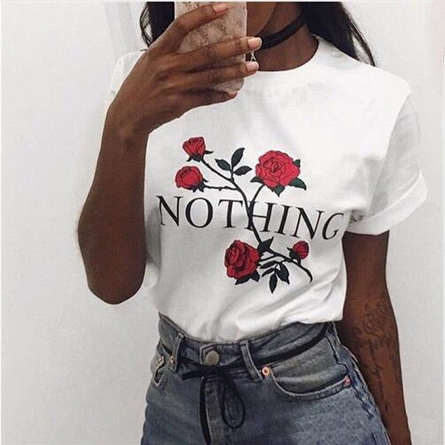 Nothing Letter Rose Print T Shirt