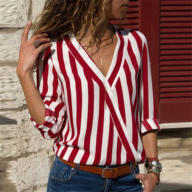 Striped  V-neck Shirts