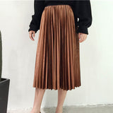 Long Metallic Silver Pleated Skirt