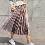 Long Metallic Silver Pleated Skirt