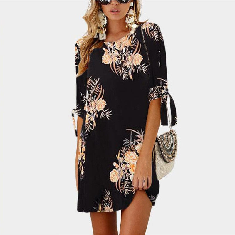 Boho Style Floral Print Chiffon Dress