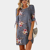 Boho Style Floral Print Chiffon Dress