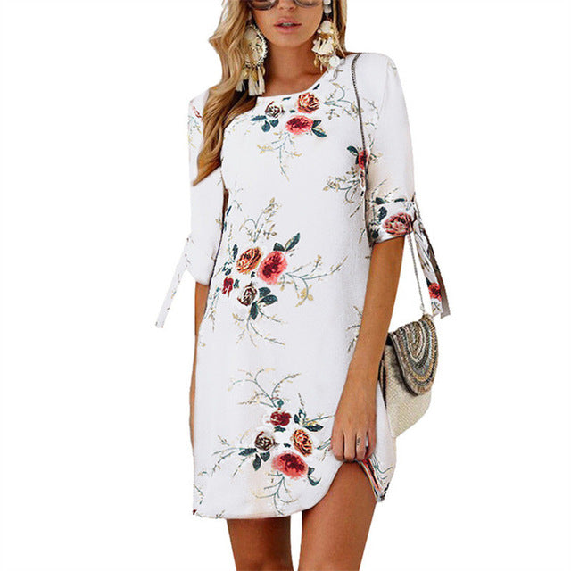 Boho Style Floral Print Chiffon Dress