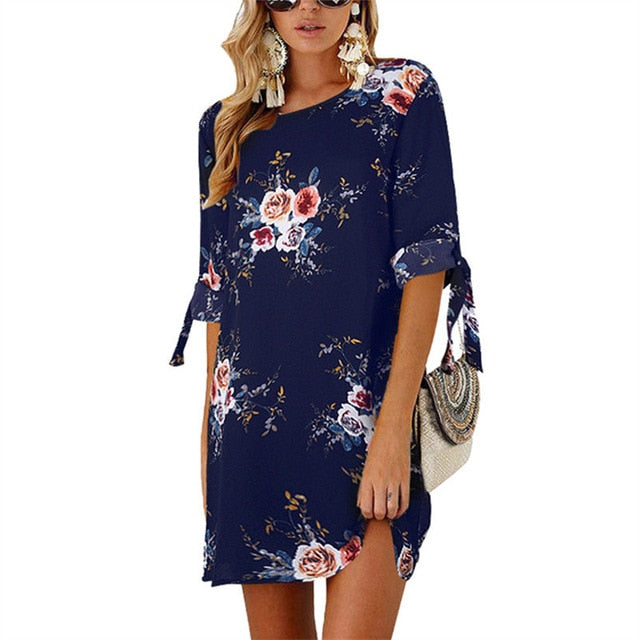 Boho Style Floral Print Chiffon Dress