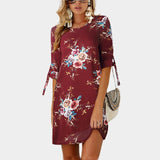 Boho Style Floral Print Chiffon Dress