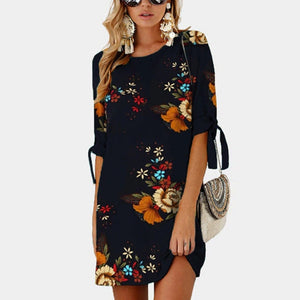 Boho Style Floral Print Chiffon Dress